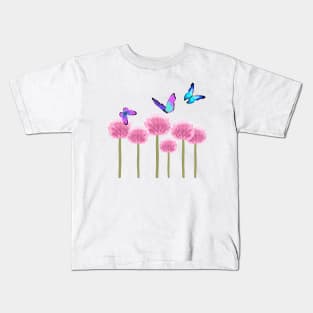 Butterflies over allium flowers Kids T-Shirt